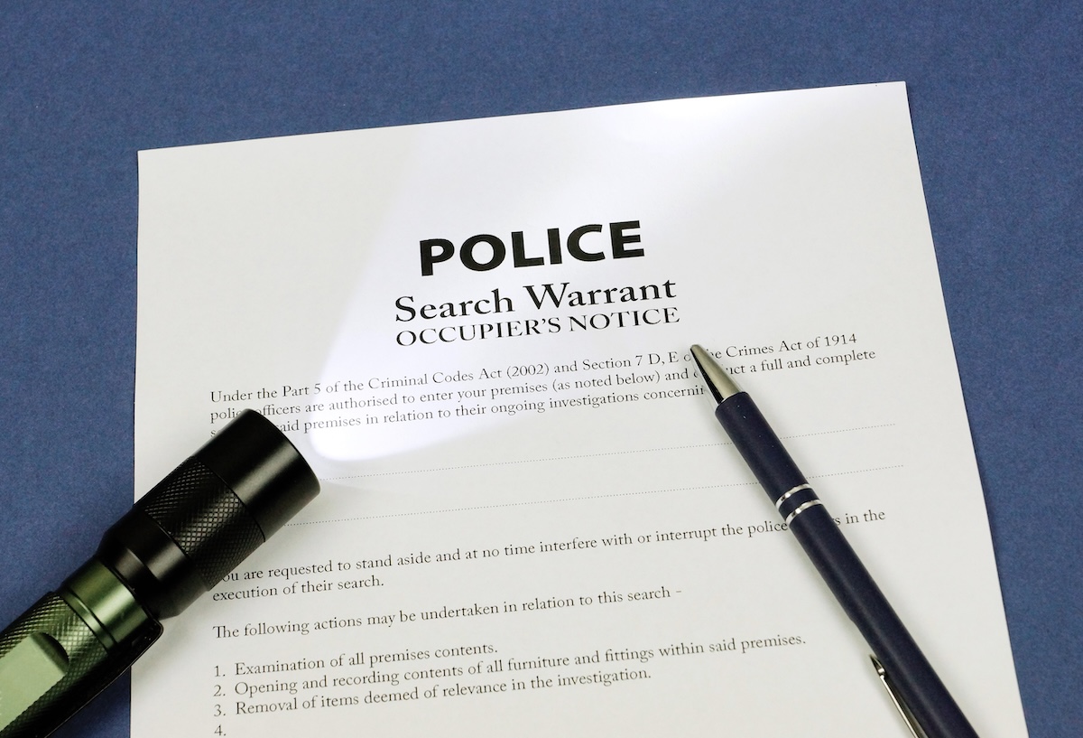 Police Search Warrant form ready to be completed and carried out.