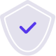 A light purple shield icon with a bold, dark purple check mark in the center, symbolizing security or verification.