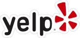 Yelp logo featuring the word yelp in black lowercase letters with a red and white burst-shaped symbol to the right.