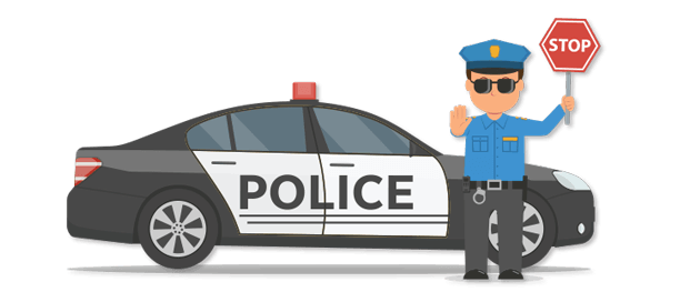 Illustration of police officer and his car